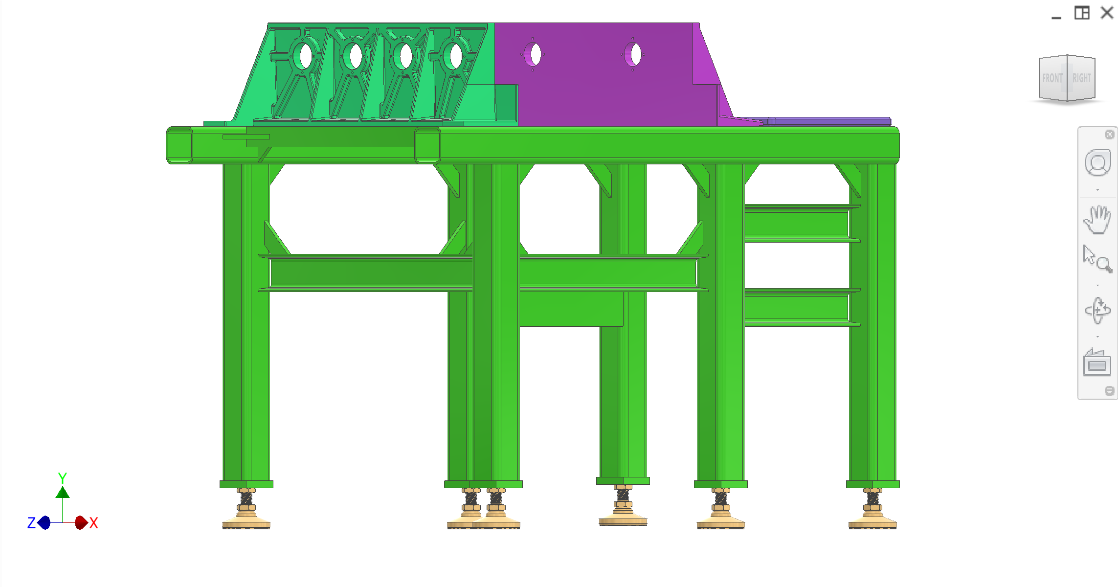 Front — six legs, six leveling mounts