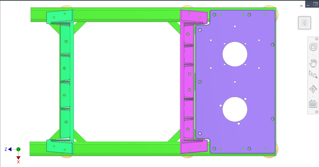Top-down — three loaded interfaces on side rails