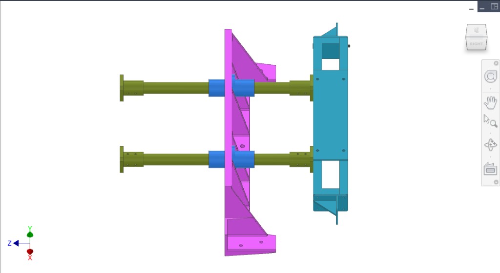 Side view — yoke, shafts, bearings